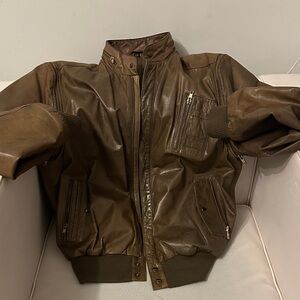 Brown Leather Bomber Jacket